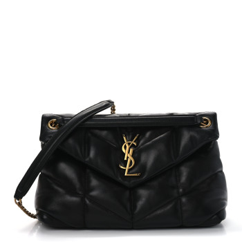 SAINT LAURENT Lambskin Quilted Small Loulou Puffer Monogram Chain Satchel Black