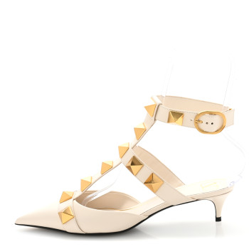 VALENTINO GARAVANI Calfskin Roman Stud Ankle Strap 40mm Pumps 40 White