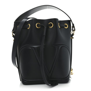 VALENTINO GARAVANI Calfskin Vlogo Walk Bucket Bag Black
