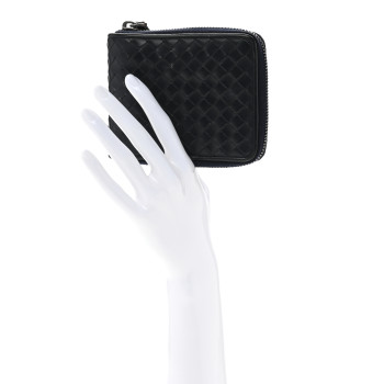 BOTTEGA VENETA Nappa Intrecciato Zip Around Compact Wallet Denim