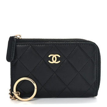 CHANEL Lambskin Quilted Key Holder Case Black