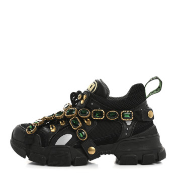 GUCCI X SEGA Mesh Suede Calfskin Removable Crystals Womens Flashtrek Sneakers 37 Black Silver