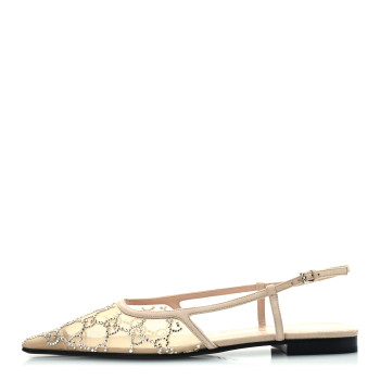 GUCCI Suede Mesh Crystal GG Monogram Slingback Ballet Flats 39 Light Powder Skin Rose