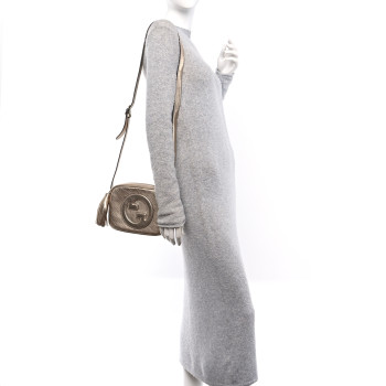 GUCCI Metallic Sakai Be Green Calfskin Diagonal Stitched Small Blondie Shoulder Bag Golden Beige