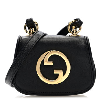 GUCCI Roxy Calfskin Blondie Card Case Wallet with Strap Black