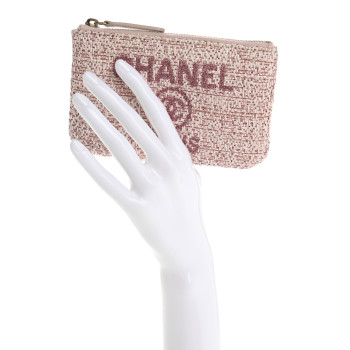 CHANEL Woven Straw Raffia Deauville Cosmetic Pouch Pink