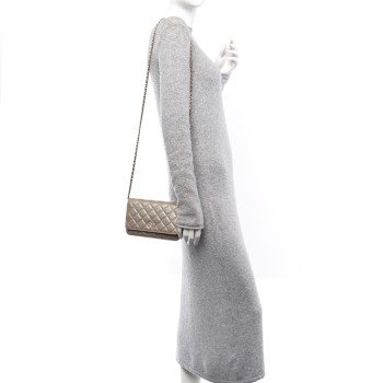CHANEL Iridescent Caviar Quilted Wallet on Chain WOC Beige