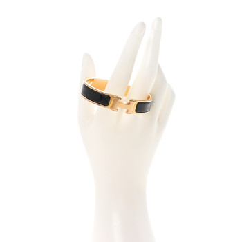 HERMES Enamel Narrow Clic Clac H Bracelet PM Black