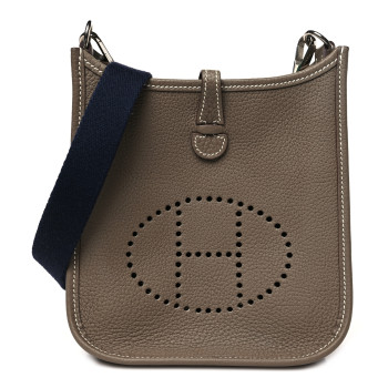 HERMES Taurillon Clemence Amazone Evelyne TPM Etoupe Bleu Indigo