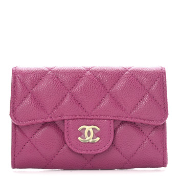 CHANEL Caviar Quilted Flap Card Holder Wallet Fuchsia