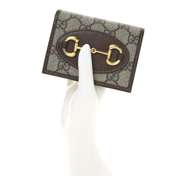 GUCCI GG Supreme Monogram Horsebit 1955 Card Case Wallet Beige Ebony Brown Sugar