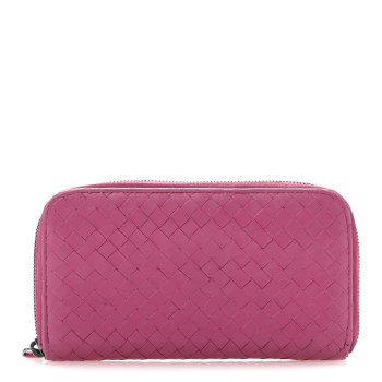 BOTTEGA VENETA Nappa Intrecciato Zip Around Wallet Violet Fuxia