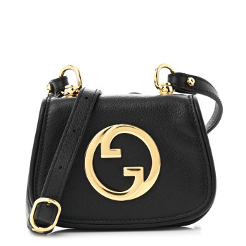 GUCCI Roxy Calfskin Blondie Card Case Wallet with Strap Black