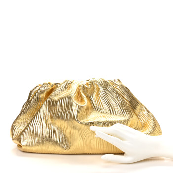 BOTTEGA VENETA Metallic Bark Calfskin Embossed The Pouch Oversized Clutch Oro