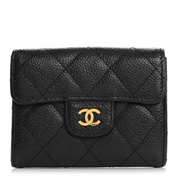 CHANEL Caviar Quilted Flap Card Holder Wallet Black