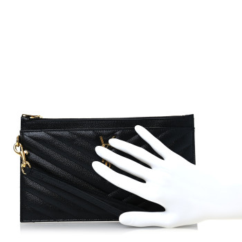 SAINT LAURENT Grain De Poudre Chevron Monogram Large Bill Pouch Black
