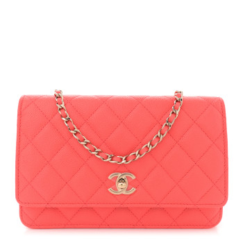 CHANEL Caviar Quilted Bow Wallet On Chain WOC Orange