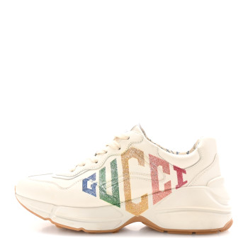 GUCCI Calfskin Glitter Game Logo Womens Rhyton Sneakers 38 Mystic White