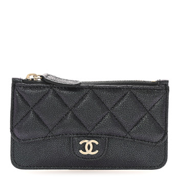 CHANEL Iridescent Caviar Quilted Flap Zip Card Holder Black