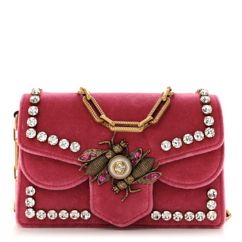 GUCCI Velvet Crystal Mini Bee Broadway Shoulder Bag Light Raspberry Rose