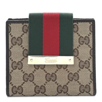 GUCCI Monogram Ladies Web French Flap Wallet Dark Brown