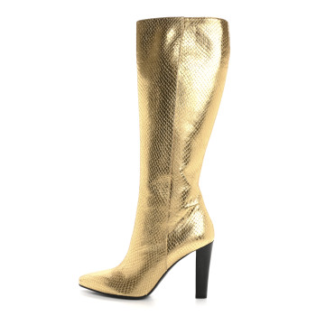 SAINT LAURENT Metallic Calfskin Python Embossed Knee Boot 40 Gold