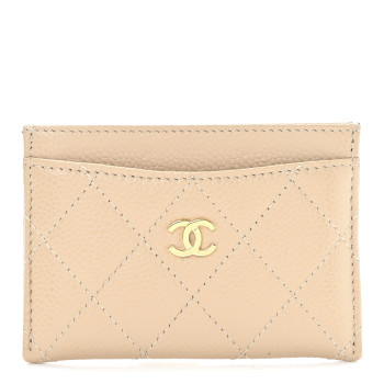 CHANEL Caviar Quilted Card Holder Beige