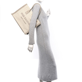 SAINT LAURENT Linen Calfskin Small Rive Gauche Tote Beige Sea Salt