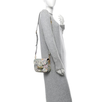 GUCCI New Shangai Calfskin Tiger Savanah Web Mini Horsebit 1955 Shoulder Bag Chalky White Multicolor