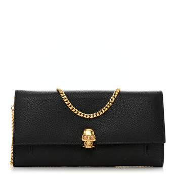 ALEXANDER MCQUEEN Pebbled Calfskin Skull Wallet on Chain Black