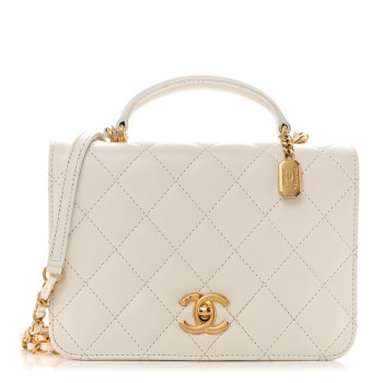 CHANEL Caviar Quilted Mini Top Handle Flap White
