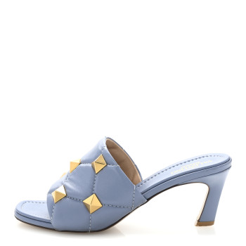 VALENTINO GARAVANI Nappa Quilted Roman Stud 65mm Slide Sandals 38 Azure