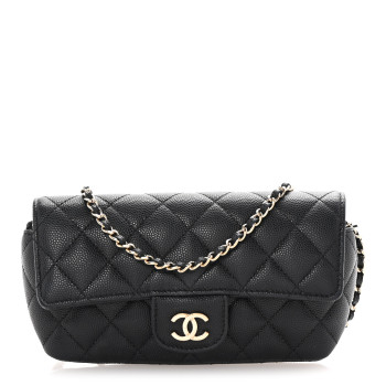 CHANEL Caviar Quilted Glasses Case With Chain Black
