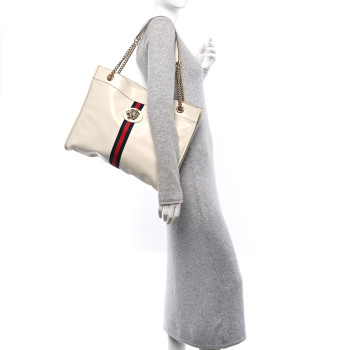 GUCCI Calfskin Large Rajah Chain Tote White