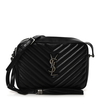 SAINT LAURENT Calfskin Matelasse Monogram Lou Camera Bag Black