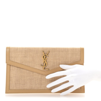 SAINT LAURENT Micro Raffia Uptown Pouch Natural Hay Blush