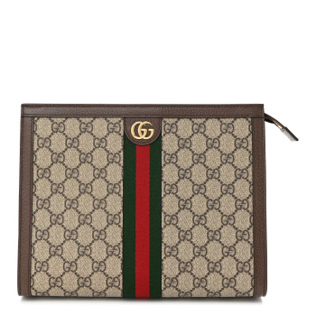GUCCI GG Supreme Monogram Web Ophidia Pouch Brown