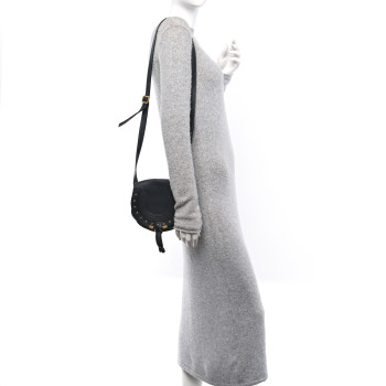 CHLOE Calfskin Studded Small Marcie Saddle Bag Dark Grey