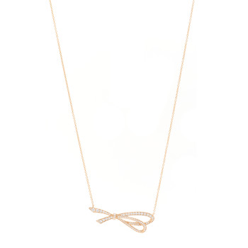 TIFFANY 18K Rose Gold Diamond Bow Pave Pendant Necklace