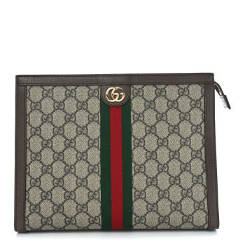 GUCCI GG Supreme Monogram Web Ophidia Pouch Brown