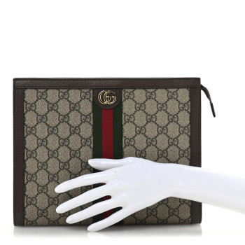 GUCCI GG Supreme Monogram Web Ophidia Pouch Brown