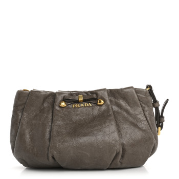 PRADA Vitello Shine Mordore Wristlet Clutch Argilla