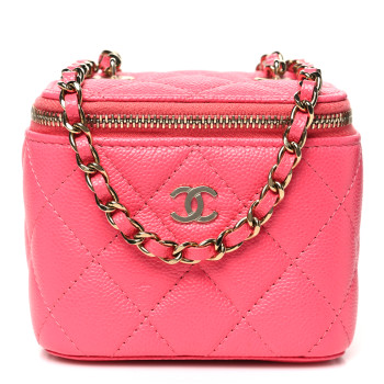 CHANEL Caviar Quilted Mini Vanity Case With Chain Pink