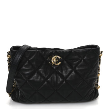 CHANEL Lambskin Quilted Crush on Chains Hobo Black