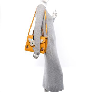 GUCCI Textured Calfskin Bamboo Web Medium Falena Moth Top Handle Bag Crop