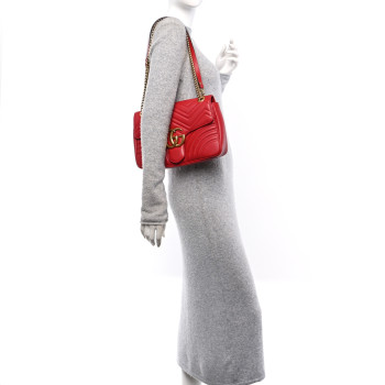 GUCCI Calfskin Matelasse Medium GG Marmont Shoulder Bag Hibiscus Red