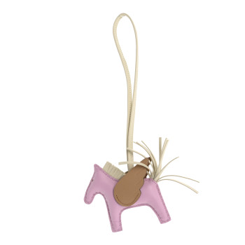 HERMES Milo Lambskin Grigri Rodeo Pegase Horse Bag Charm PM Mauve Sylvestre Craie Chai