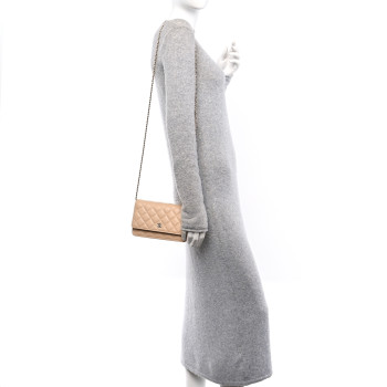 CHANEL Caviar Quilted Wallet On Chain WOC Beige