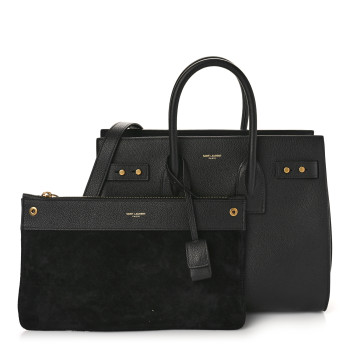 SAINT LAURENT Grained Calfskin Small Supple Sac De Jour Black