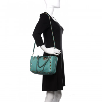VALENTINO GARAVANI Grained Calfskin Small Rockstud Tote Colibri